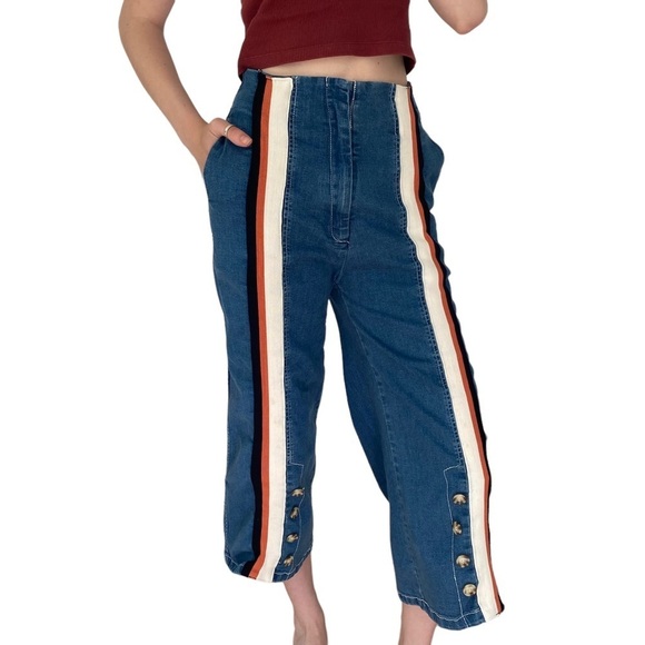 Wide Leg Barrel Jeans Womens Size Small Striped Ankle Crop Baggy Relaxed Loose - Picture 2 of 16